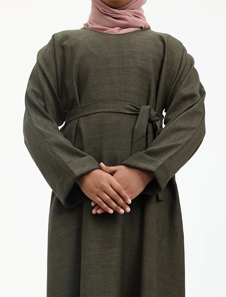 Olive Linen Girls Abaya